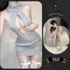 Sexy Lingerie Spring Pure Desire Backless Turtleneck Sleeveless Chest Leakage Knitted Sweater Uniform Temptation