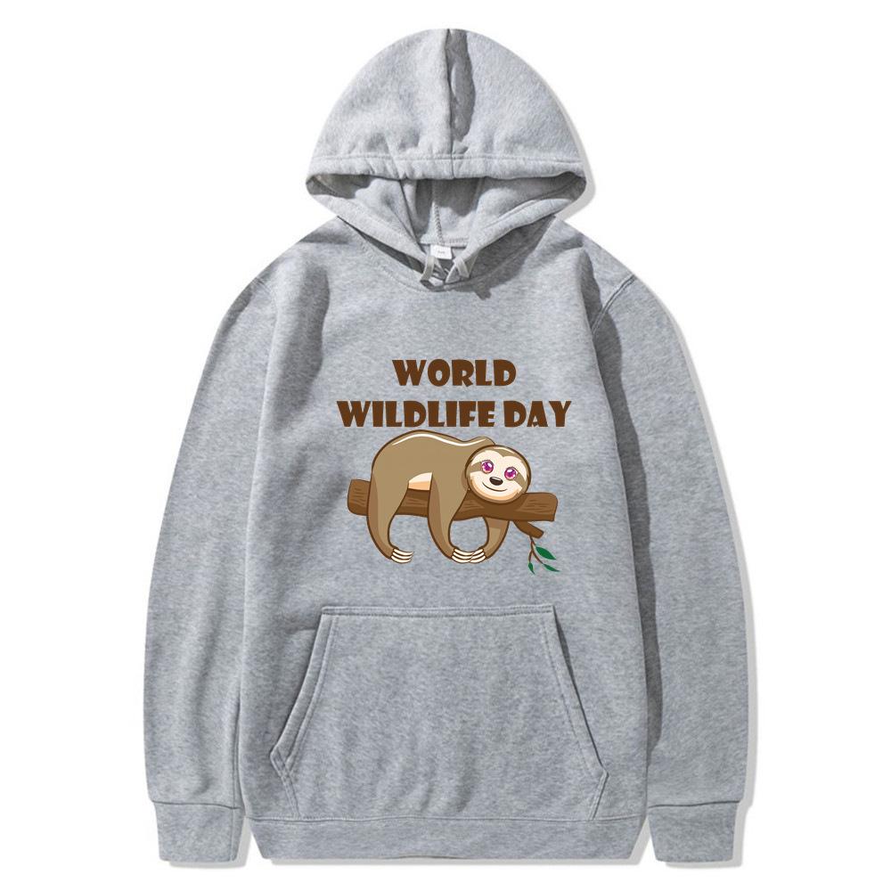 New World Wildlife Day hoodie sleeping bear print sweatshirt sweater autumn and winter velvet