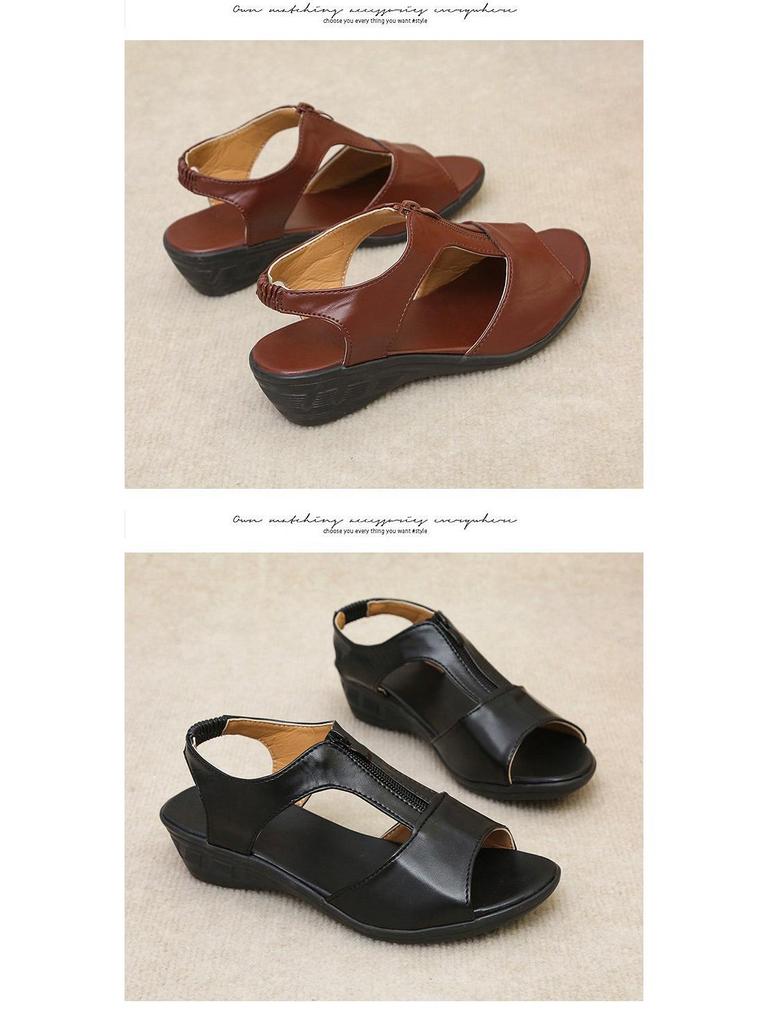 Damen 2021 Europäischer & Amerikanischer Römerstil Keilsandalen mit Fischmaul-Reißverschluss, Atmungsaktives Design