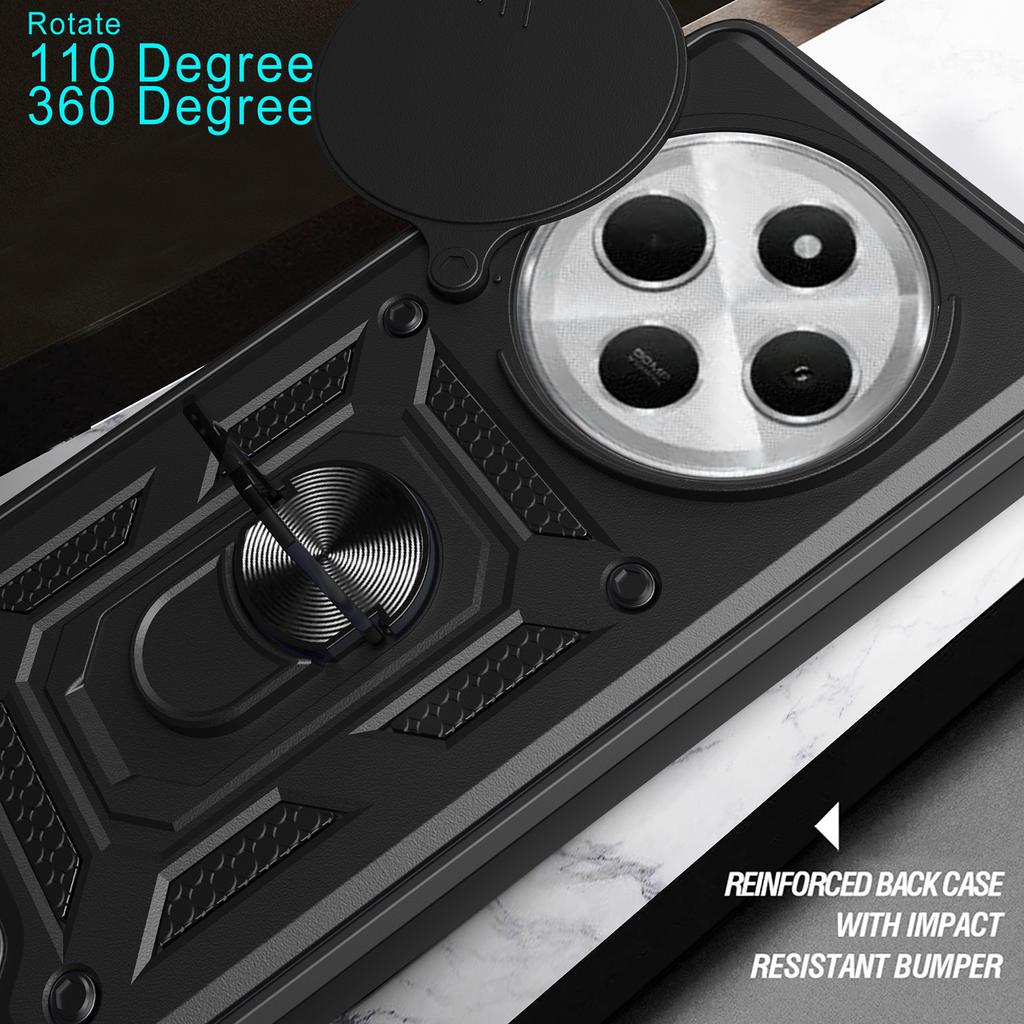For Xiaomi Poco C75 4G/Redmi 14R 5G/14C 4G Case with Slide Camera Lid PC+TPU Kickstand Phone Cover