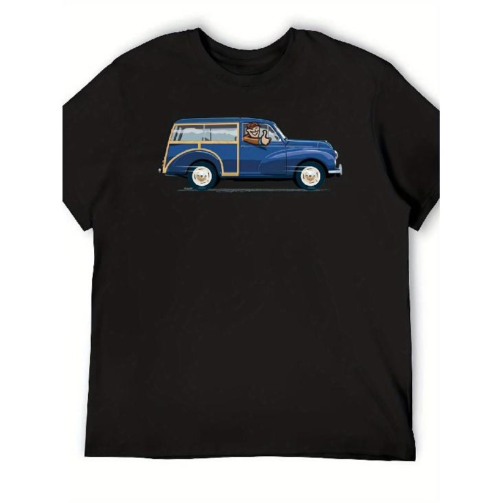Men s Vintage Morris Traveler Classic Car T-Shirt - 1960s British Retro Design, Soft Breathable Cotton Short Sleeve Crew Neck Tee with Morris S чёрный