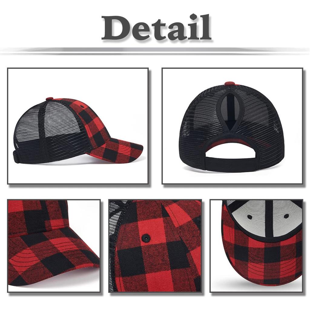 Czapka Siatkowa Wzór Szachownicy Perforowana Czapka Do Biegania Na Zewnątrz CA710 [White Fang] Damska (czerwony czarny)