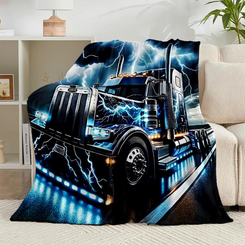 1PC Thunder Truck Journey Flannel Blanket Gift, Suitable for Both Men And Women, Soft Ideal for Beds And Sofa, Birthday Or Christmas Gift