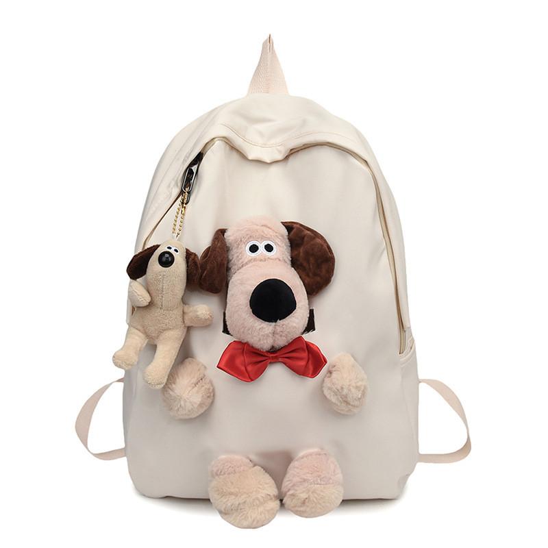 Simple Solid Color Plush Puppy Decoration Large Capacity Backpack Pendant With