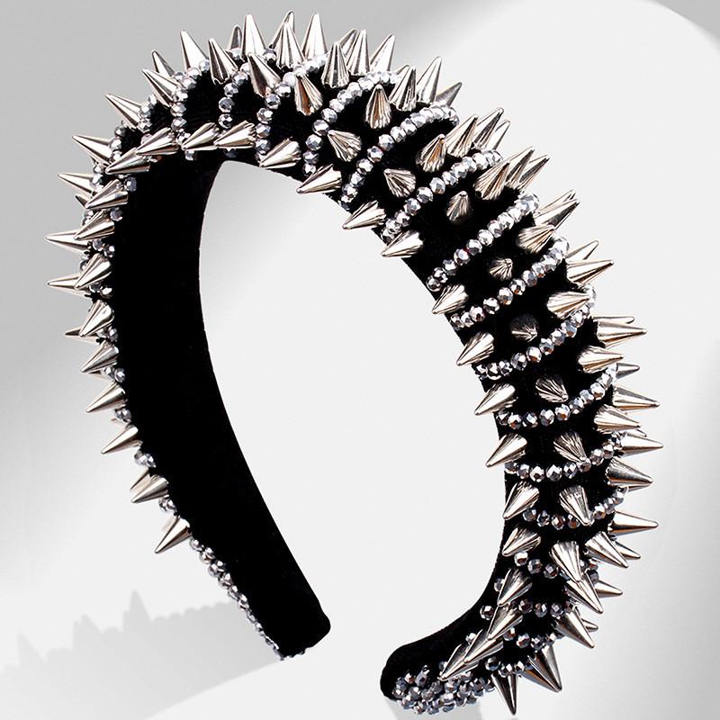 Fascia per Capelli Stile Punk con Borchie in Cristallo d'Acqua per Donna Estate 2023