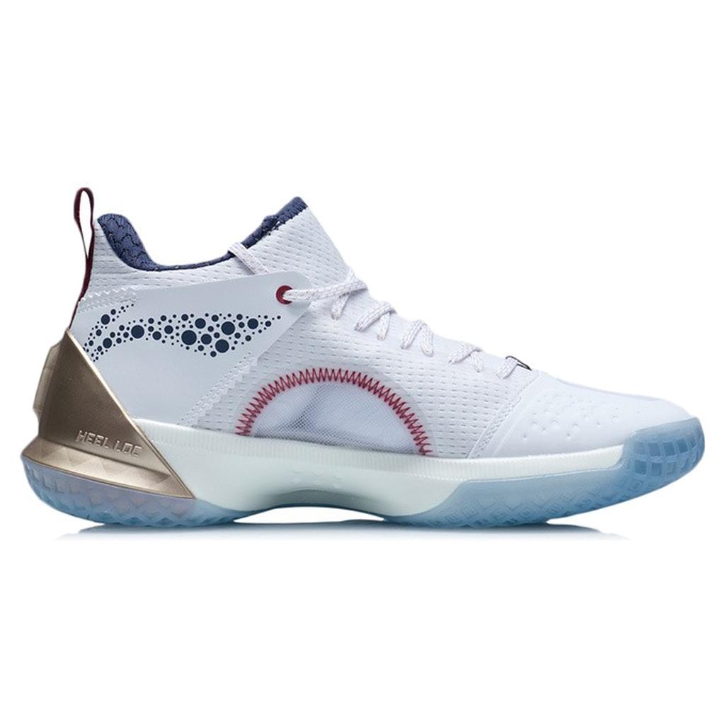 New LiNing All Day 6 V2 Cushioning Anti Slip And Wear Resistant Coverage Support Mid Top Basketball Shoes Men's White Blue ABPR029-4