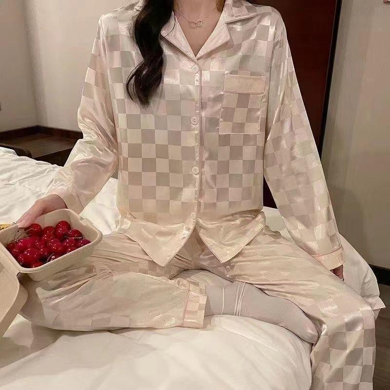 Ice Silk Pajamas Women Long Sleeve Lace Green Premium Sense Two Piece Sweet Homewear Love Blue