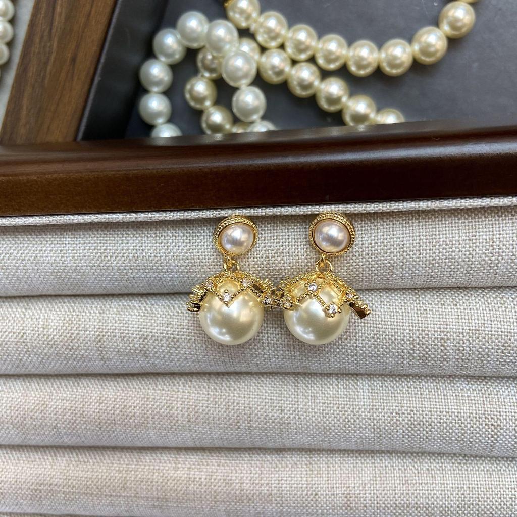 Alison luxusní krajkové náušnice: Dámská síťovina s diamanty a perlou, puzetky ze stříbra 925