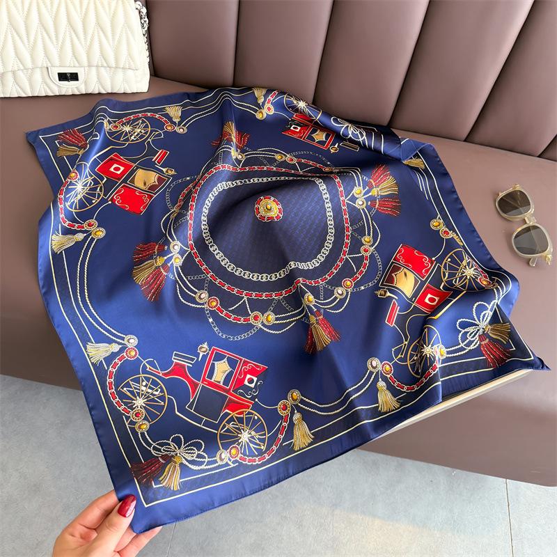 Neck sunscreen court ladies French square scarf small square scarf carriage silk scarf feeling headscarf scarf printed shawl premium