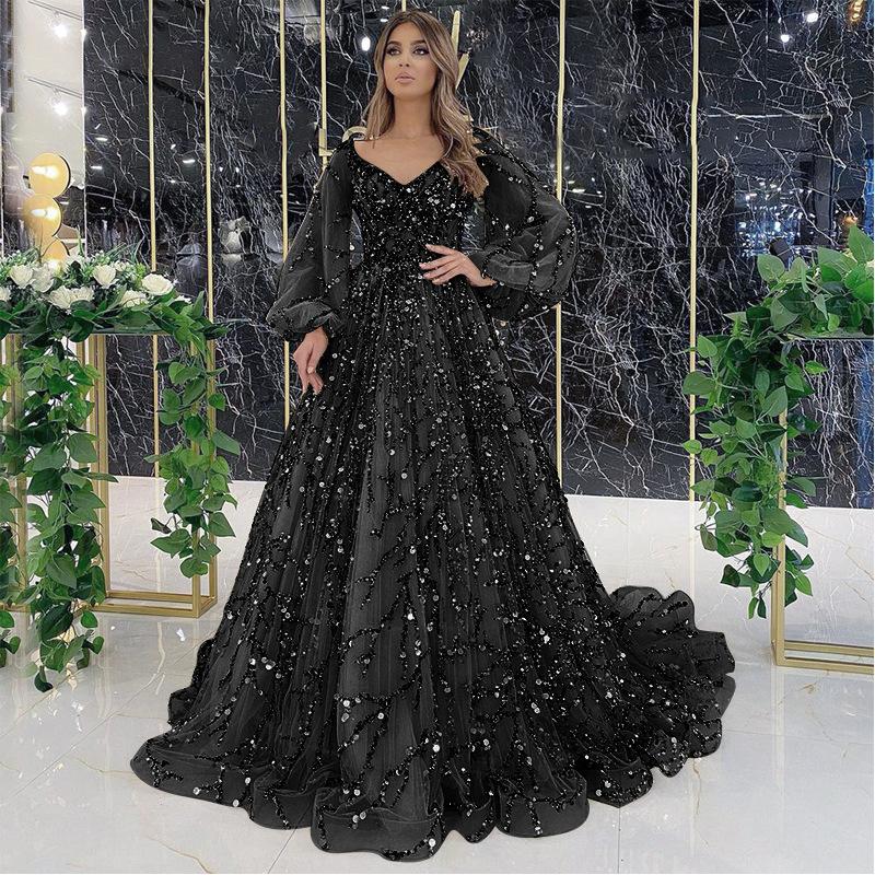 Gold Embellished Evening Gown Sexy Lady Queen Long Dress Heavy Workmanship Women's