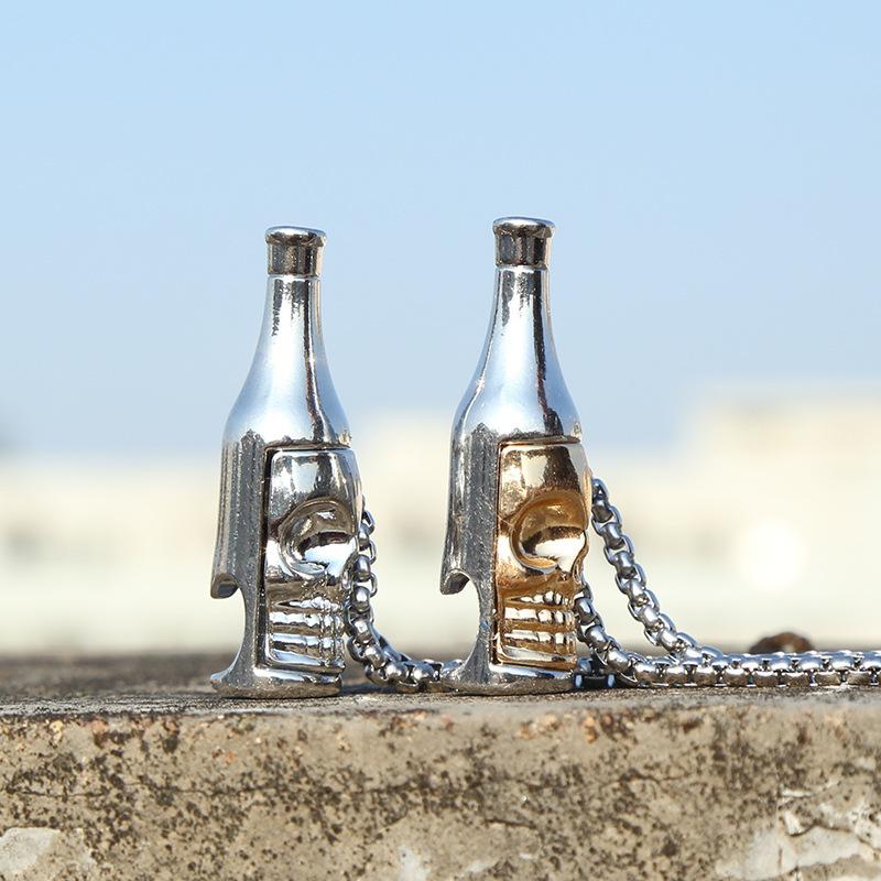 Bottle Opener Men's Creative Skull Beer Bottle Openable Bottle Chain Accessories Necklace Pendant