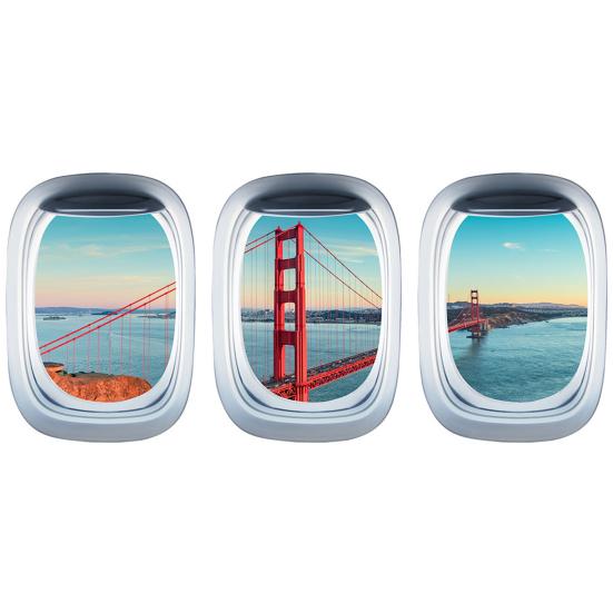 3Pcs/Set Airplane Window Decal Three-dimensional Self Adhesive Window View Landscape Wall Decor Airplane Wall Stickers for Home