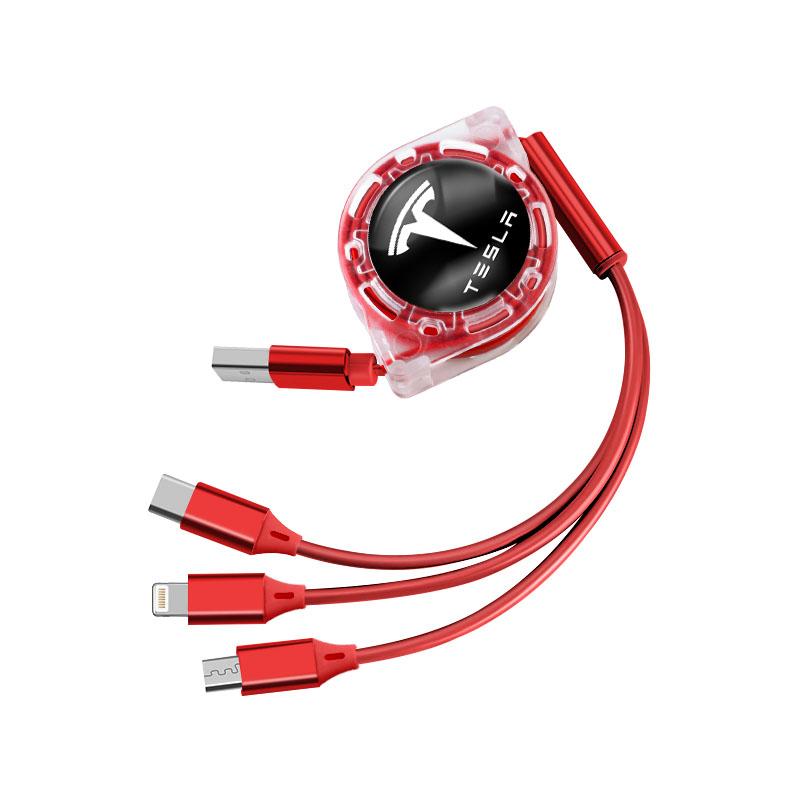 LDEPG1 Car Logo Fast Charging Cable 3 In 1 UsB Cable Type C Micro USB Key For Tesla Model 3 Y Coil Cybertruck Bonina X Juguete Roadster