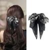 French Style Black Bow Shark Clip Elegant Women Sequin Hairgrips Shiny Rhinestone Hair Claw  Daily