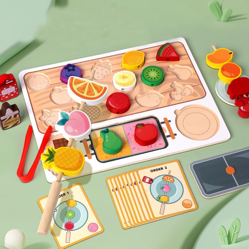Children Wooden Simulation Barbecue Grill BBQ Skewers Role-playing Boys And Girls Playing House Kitchen Toys