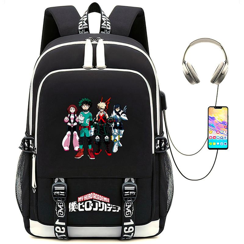 New Riman, My Hero Academy Printed Backpack Large Capacity Student School Bag USB Computer Bag