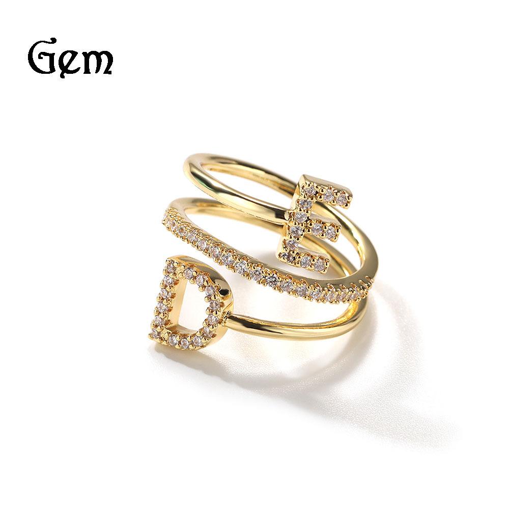 Jewelry DIY letter ring with diamond customized zircon ring retro trend ring 2 letters (remarks when ordering)