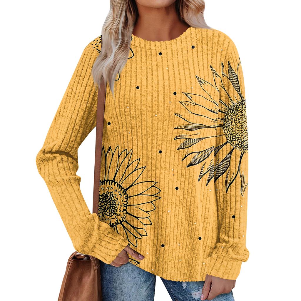 Women's Printed Lightweight Brushed-Cotton Round Neck Top