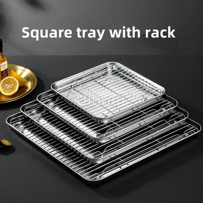 Golden Square Stainless Steel Food Service Tray plate set Nonstick Bakeware Fruit Cookie Bread Plate Kitchen Storage Container