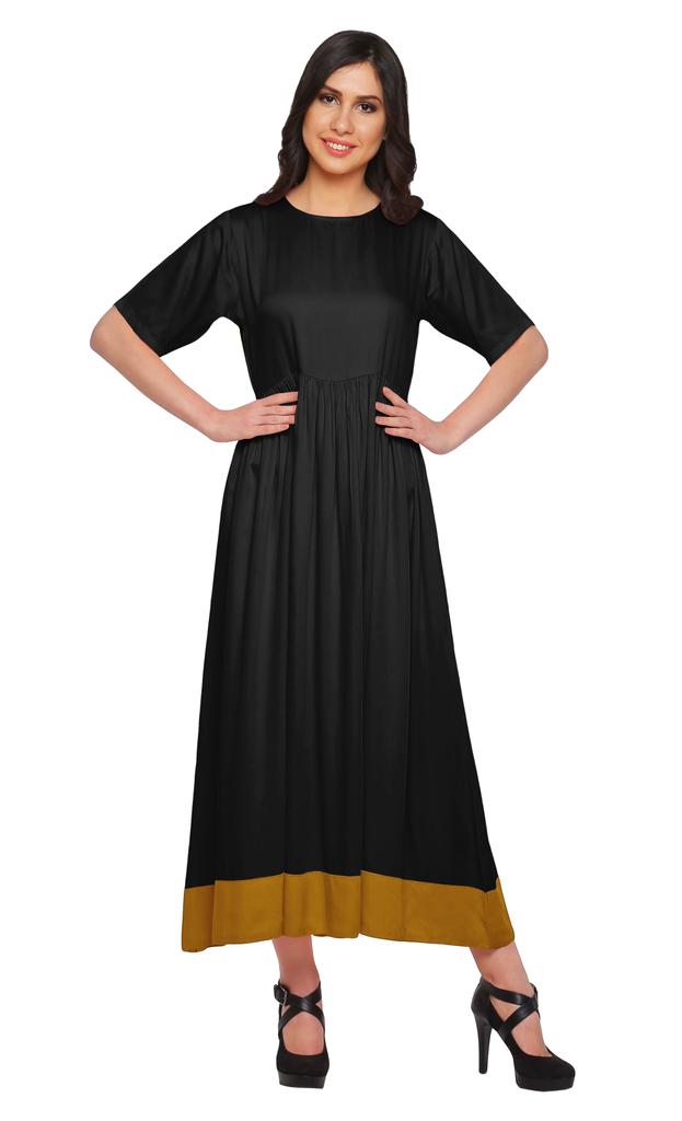 Moomaya Solid Casual Cotton Dress For Women A-Line Long Maxi Kurti Women