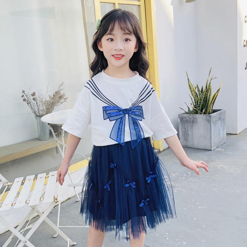 

Children s Fashion Short-sleeved Two-piece Mesh Skirt Printed Butterfly Suit Summer Girls Casual Suit 160cm