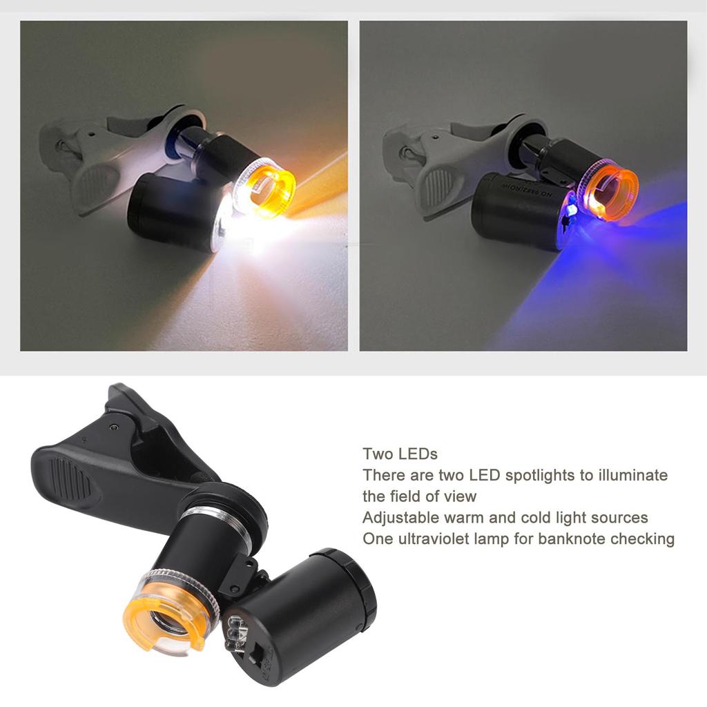 60X Cell Phone Clip On Microscope LED Lighted Pocket Microscope for Jewelry Antique Evaluating Crafting and Repairing