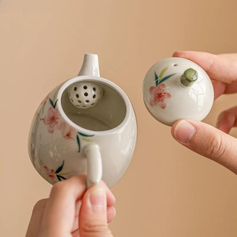 Hand Painted Peach Blossom Teapot Ceramic Single Pot Tea Kettle Tea Making Pot Tools Teas Tray Teas Infuser Teaware Sets