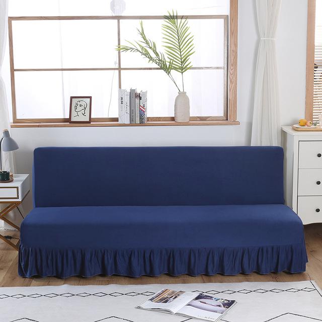 Solid Color Series Sofa Cover With Skirt Edge For Folding Sofa Cover Without Armrest All-inclusive Elastic Slipcover Protector