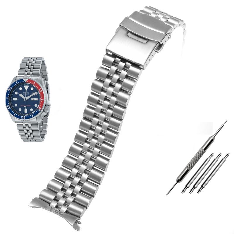 20MM 22MM Para SEIKO SKX007/009 SKX173/175 reloj plateado para hombre pulsera de reloj de acero inoxidable Hebilla plegable para reloj Correa + Herramienta