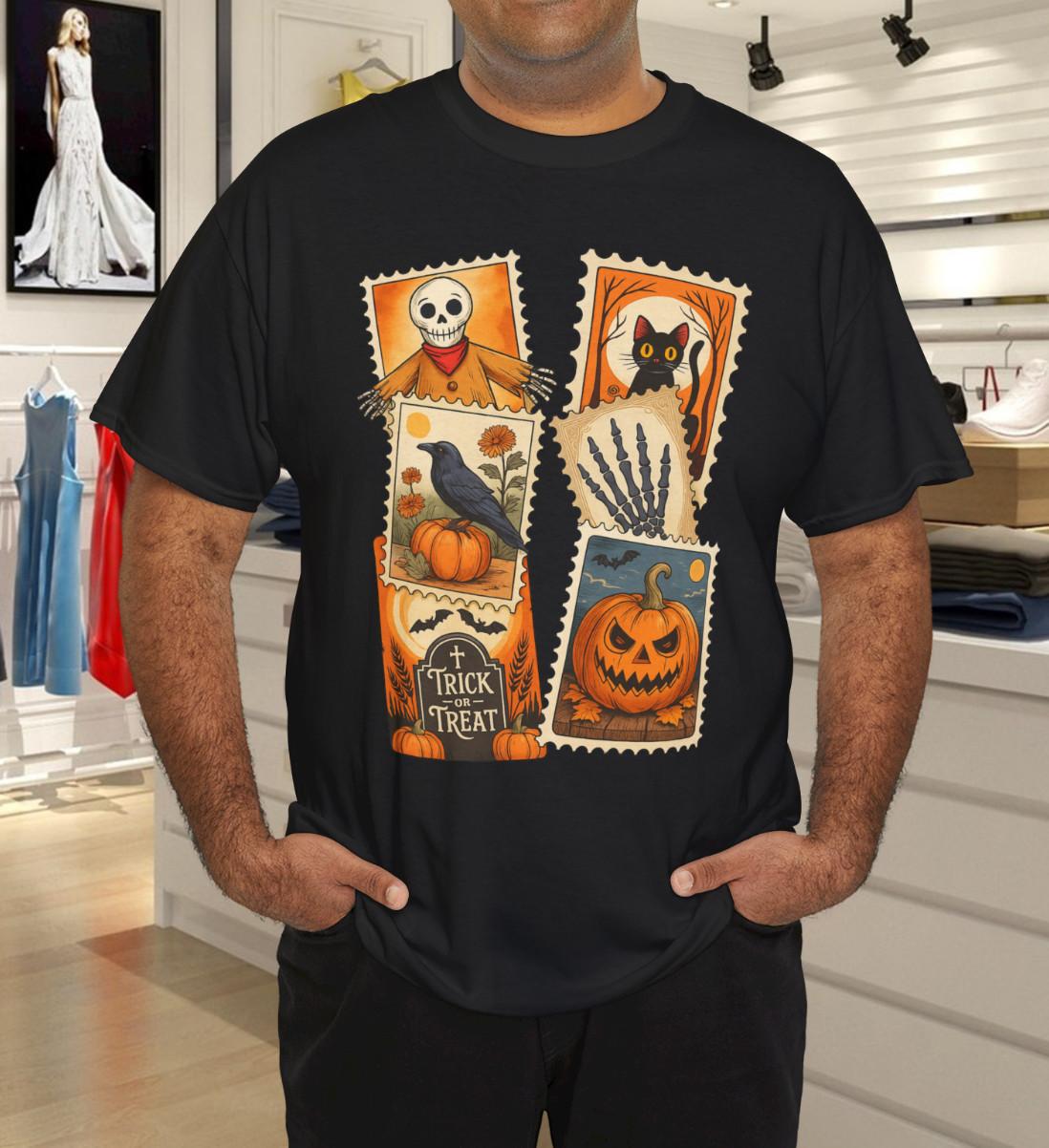 Vintage Halloween Tee Retro Spooky Season Grim Pumpkin T-Shirt Mens Womens Tees Top L