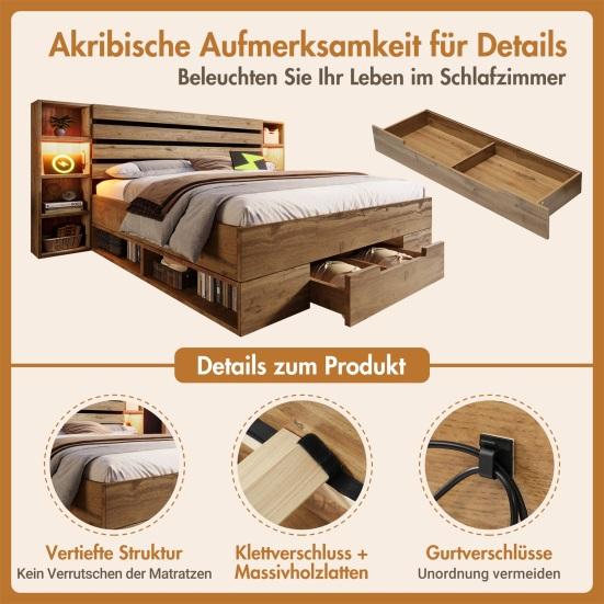 Platform Bed Double High Durability Spacious Storage Space Sturdy Construction Built-in Frame Charger Heavy Duty Strong Wood Slat Support for