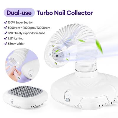 130W Brushless Double Use Nail Dust Extractor With Tube Elbow Nail Dust Collector Nail Art Manicure Powerful Vacuum Cleaner