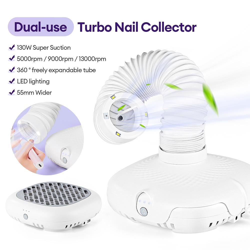 130W Super Suction Brushless Nail Dust Extractor Powerful Nail Dust Collector Nail Art Manicure Fan Vacuum Cleaner With 2 Filter
