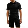 Men's Summer Breathable Jacquard Polo and Shorts Set