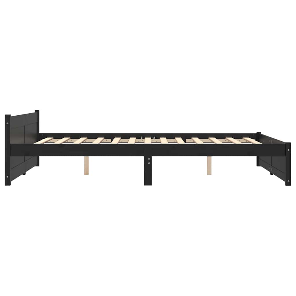 Solid Wood Bed Black 135 x 190 cm