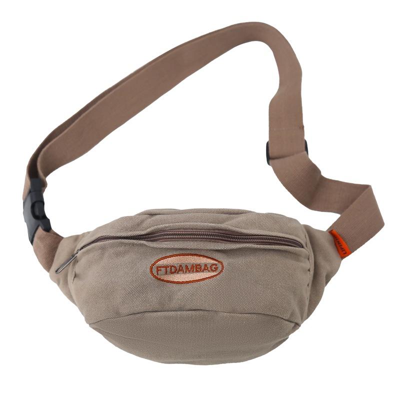 Женская холщовая сумка маленькая нагрудная сумка студенческая спортивная поясная сумка мужская сумка для мобильного телефона бежевыйсерый 1397₽
