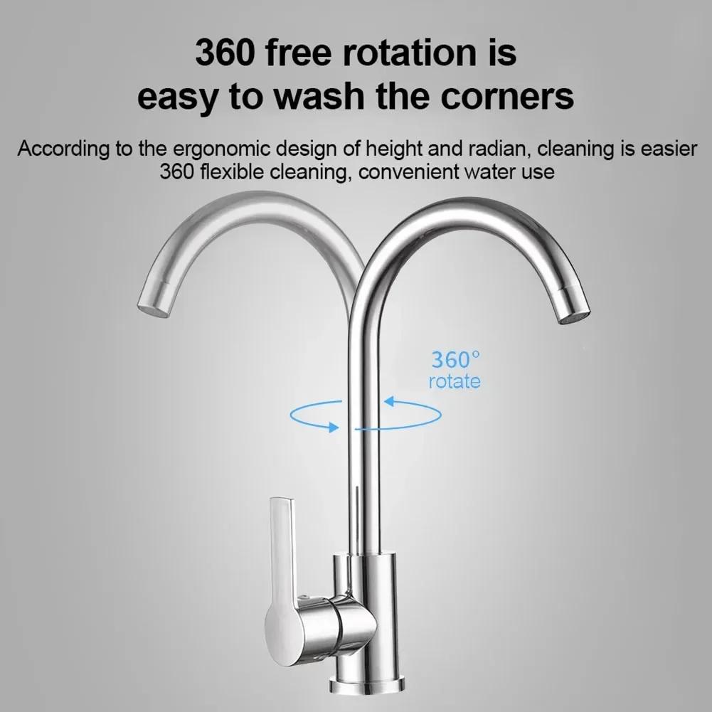 Kitchen Water Faucet 304 Stainless Steel Sink Faucets Cold And Hot Mixer Tap Bathroom Basin 360 ° Rotation Single Handle Taps