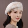 Autumn and Winter Plaid New Retro Bud Painter Hat Warm Rabbit Fur Fashion Casual Versatile Wool Hat Beret