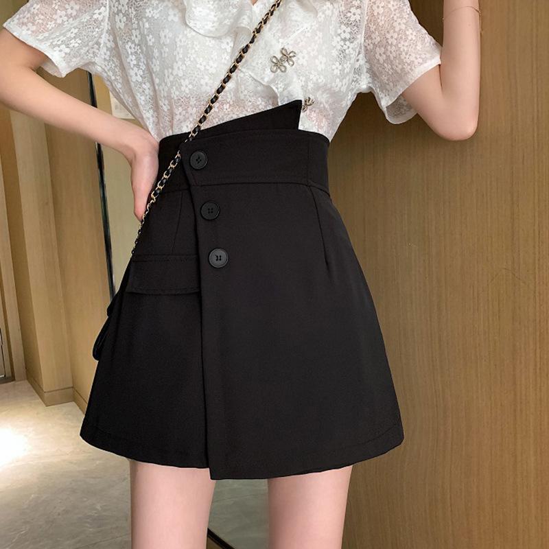 

Black Petite A-Line Irregular High-Waisted Culottes for Women Extra Large чёрный