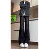 Black pleated scimitar jeans men's American high street vibe pants washed retro slim straight micro-pull pants