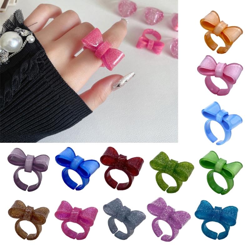 Resin Finger Rings Bowknot Rings Acrylic Cute Trendy Rings Colorful Bows Rings Statement Jewelry Gift for Women Girls