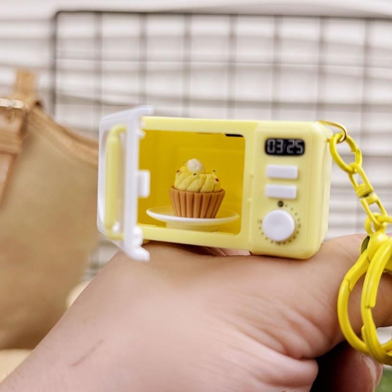Realistic Pretend Microwave Keyring Fit for Phones Educational Role Play Toy With Rotating Knob And Light Sound Effects