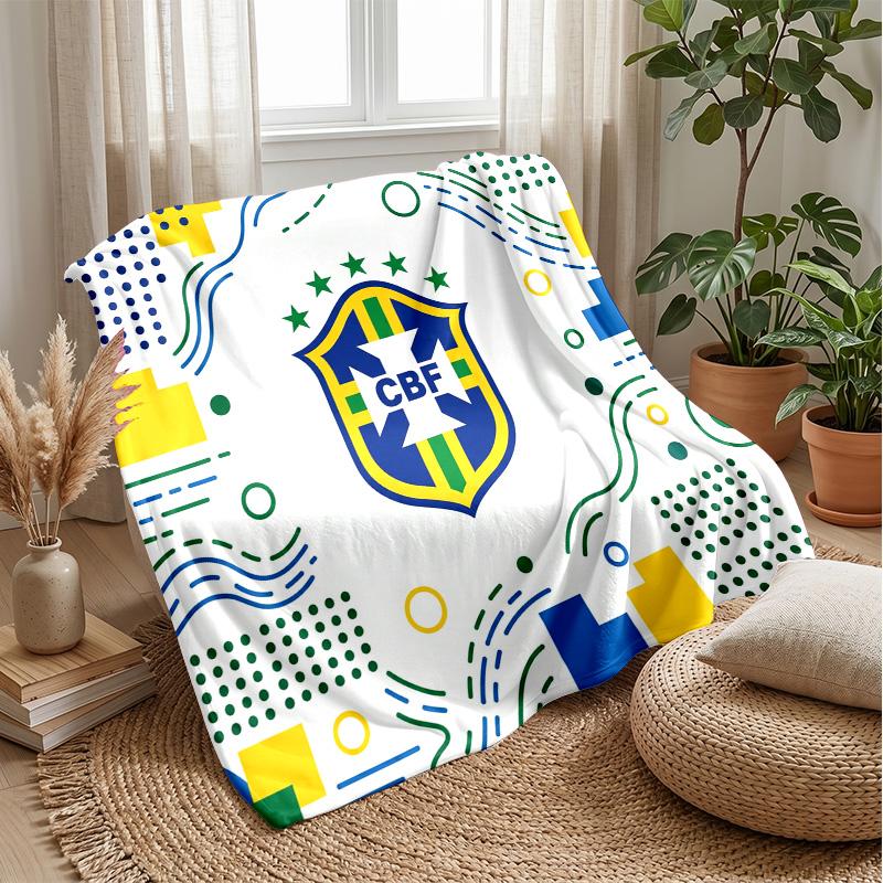 Brasilien Fotboll Tryckt Flanellfilt Hudvänlig Varm Dekorativ Pläd för Inomhus Soffa Säng Daglig Användning