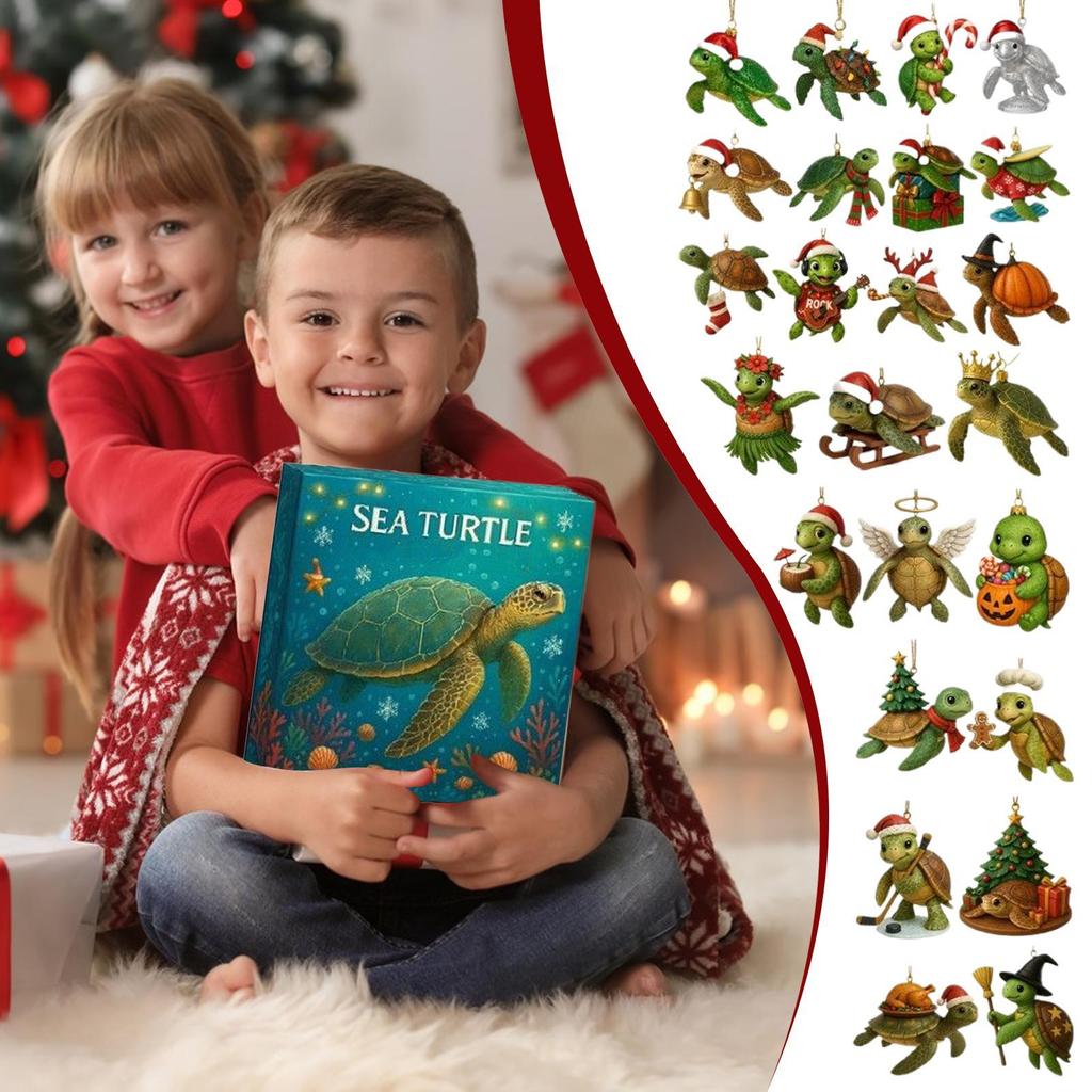 2025 Julsköldpadda 2D Adventskalender Kreativ Och Nyckfull Sköldpaddsdekoration Julklapp Dekoration Handgjorda DIY-Gåvor