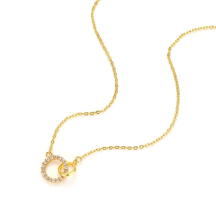 Ins Light Luxury High-end Sense Interlocking Necklace Women's Fashion Temperament Double Circle Diamond-encrusted Super Fairy Pendant Collarbone Chain