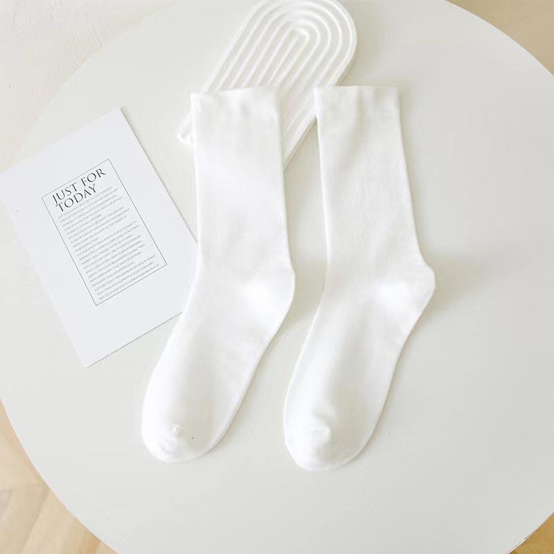 

5Pairs Women Socks Medium Tube Knitted Loose Long Soft Solid Color Crew Casual Socks Black White Breathable Spring Autumn белый