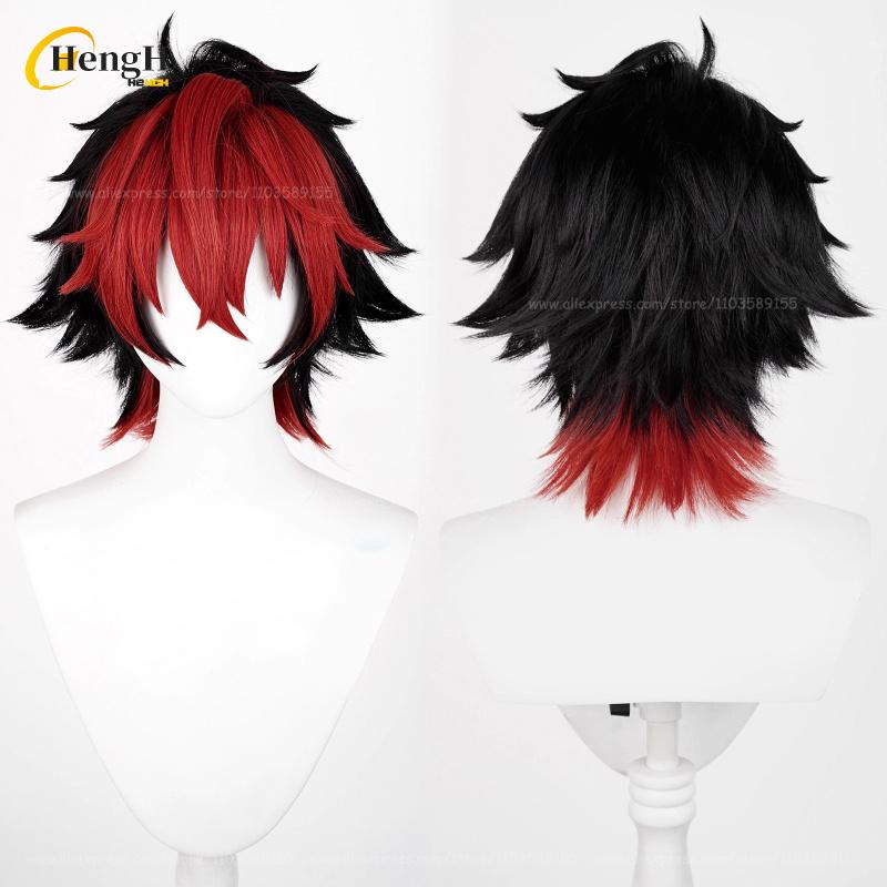 Disponibile Gioco Komano Manato Corto 32m Nero Rosso Colore Misto Cosplay Anime Parrucca Sintetica Resistente al Calore Feste di Halloween Parrucche