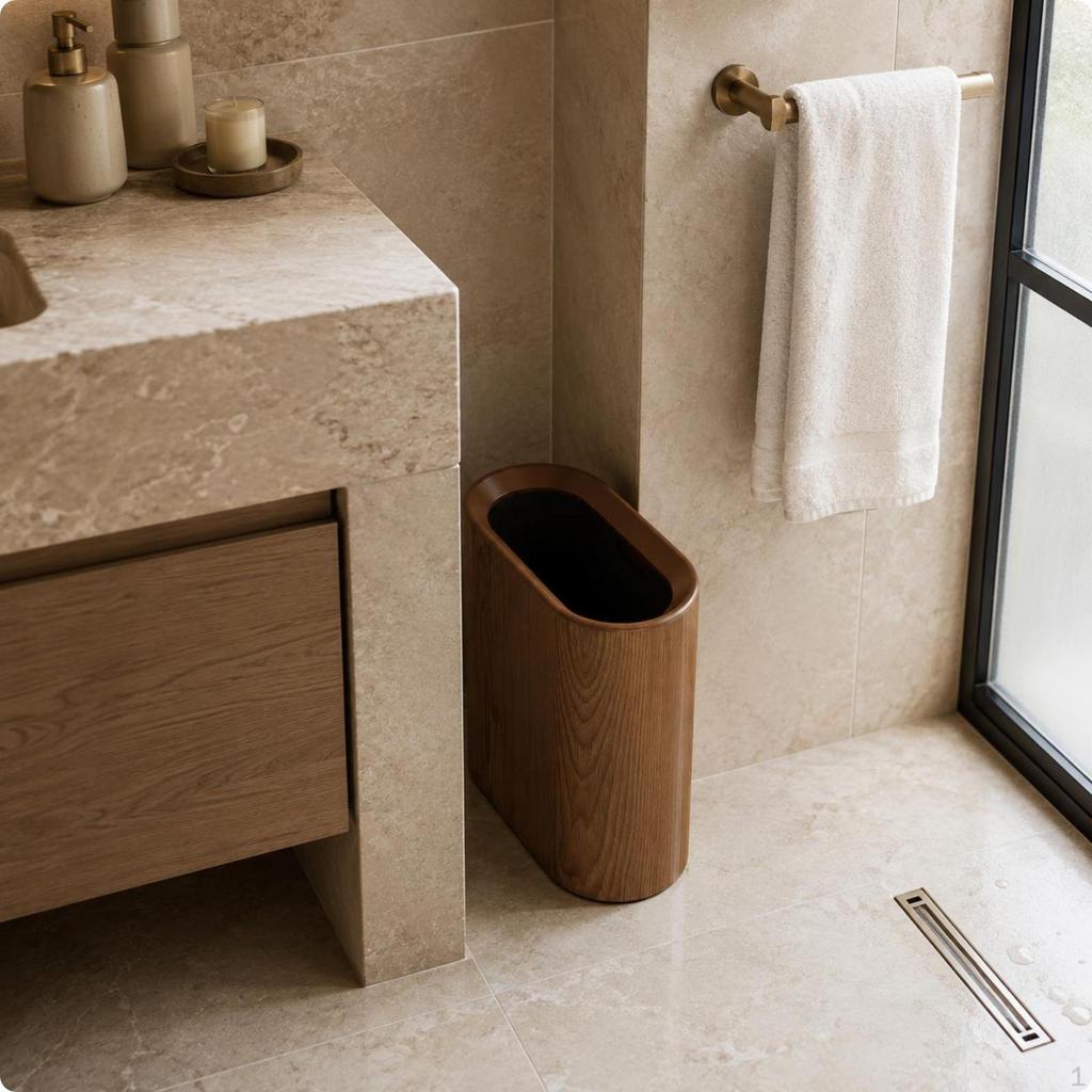 Waste Bin Narrow WoodGrain High Grain Trash Can Walnut