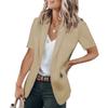 Women's Solid Color Notched Lapel Short Sleeve Blazer Casual Loose Open Front Suit Jacket