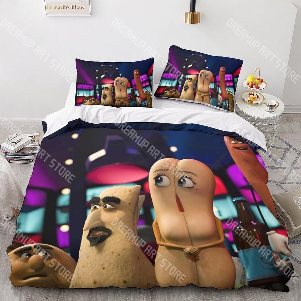Модный Мультяшный Набор Постельного Белья Sausage Party Односпальный Двуспальный Полный Queen King Размер Набор для Кровати Детская Спальня Комплекты Пододеяльников Комплект Простыней